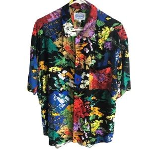 Jams World Vintage Rayon Hawaiian Multicolor Button Up Men's Shirt Rare SZ Large